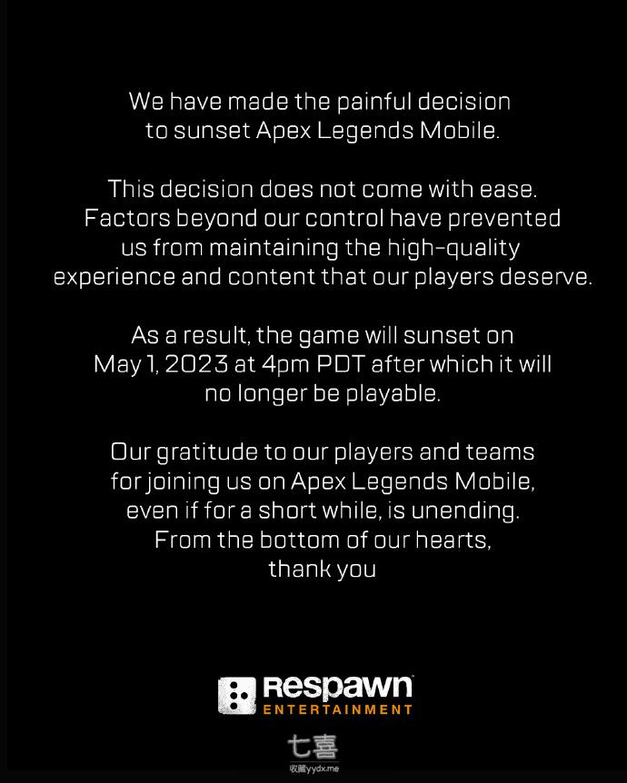 EA宣布《Apex 英雄》手游将于5月停运
